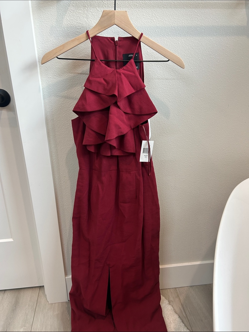 C/MEO Collective Ruffle Front Maxi Dress in Burgundy